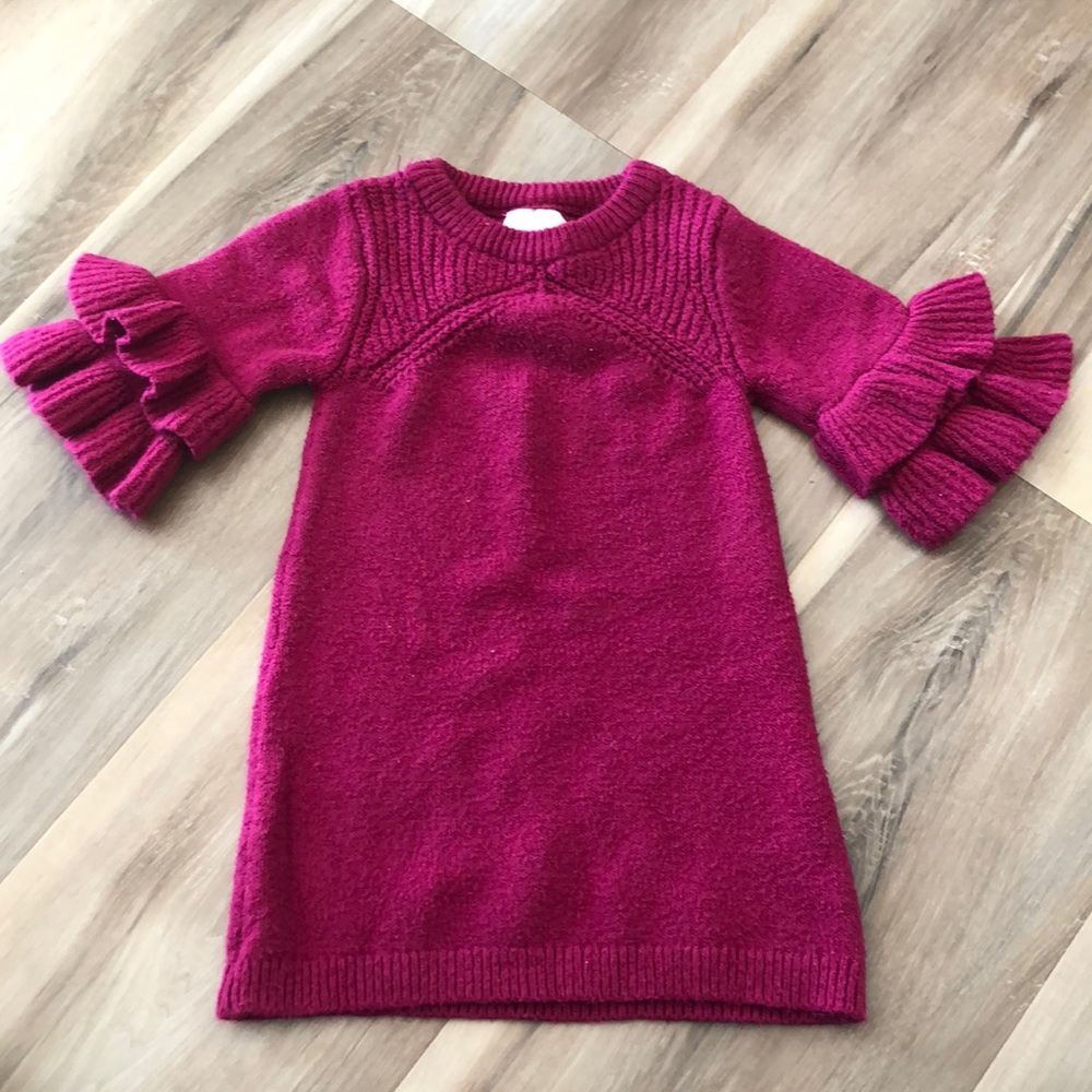 Ruffle sleeve sweater dress